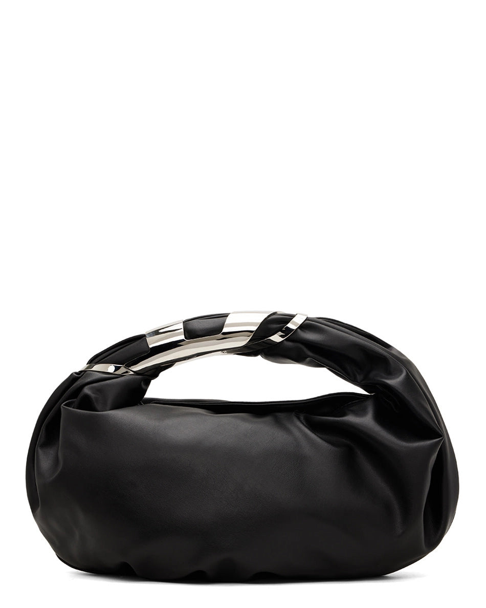 Black buffed faux-leather shoulder bag