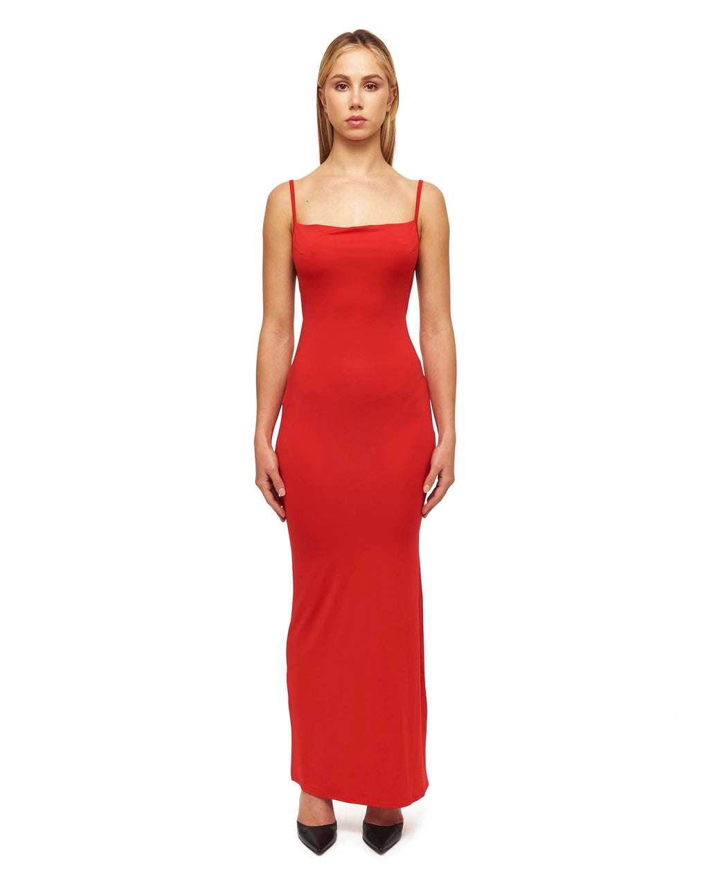 Red Plunging V-Neck Maxi Dress