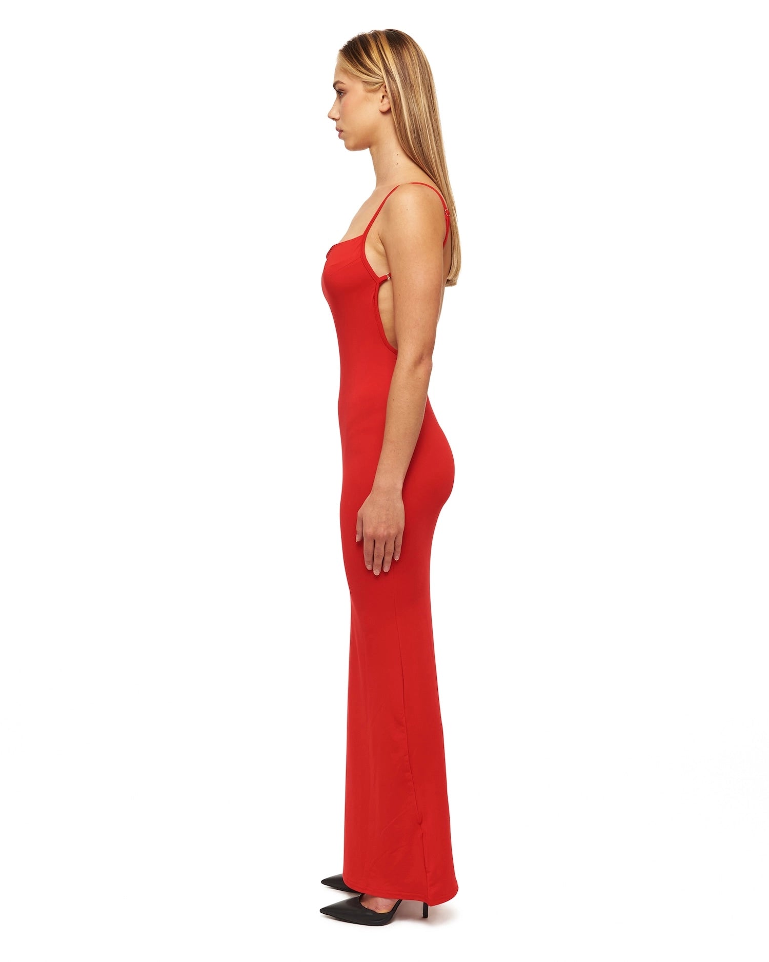 Red Plunging V-Neck Maxi Dress