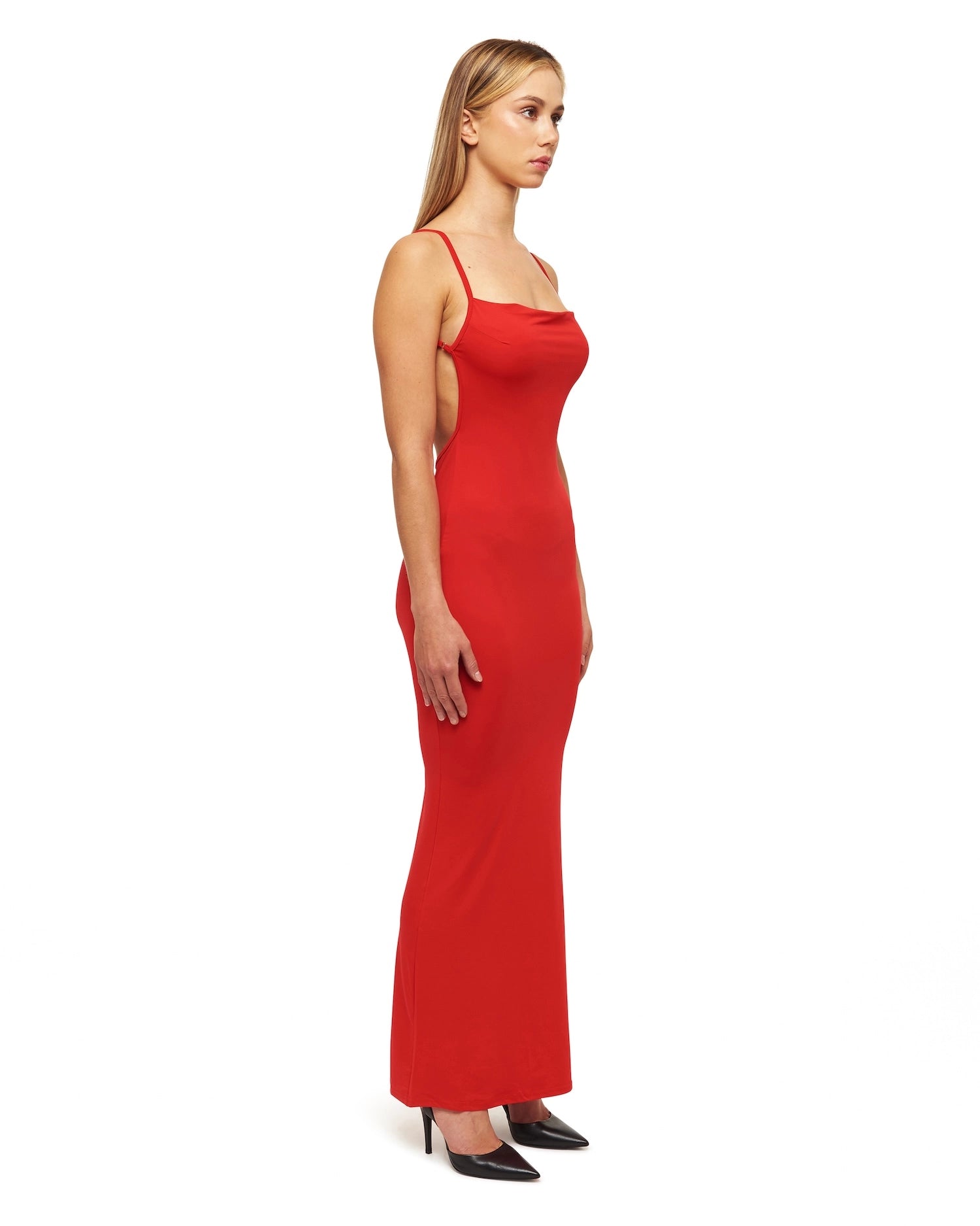 Red Plunging V-Neck Maxi Dress