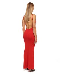 Red Plunging V-Neck Maxi Dress