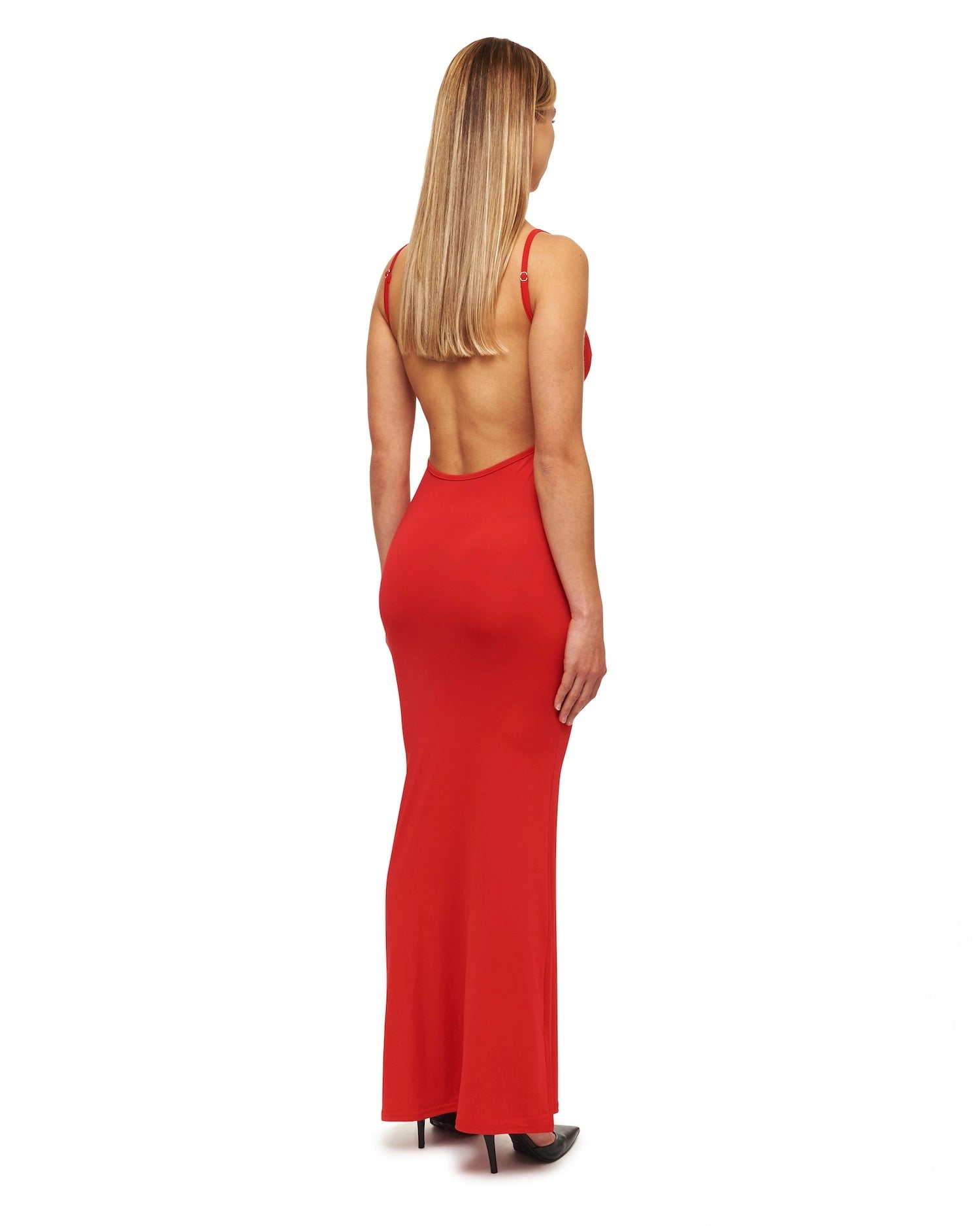 Red Plunging V-Neck Maxi Dress
