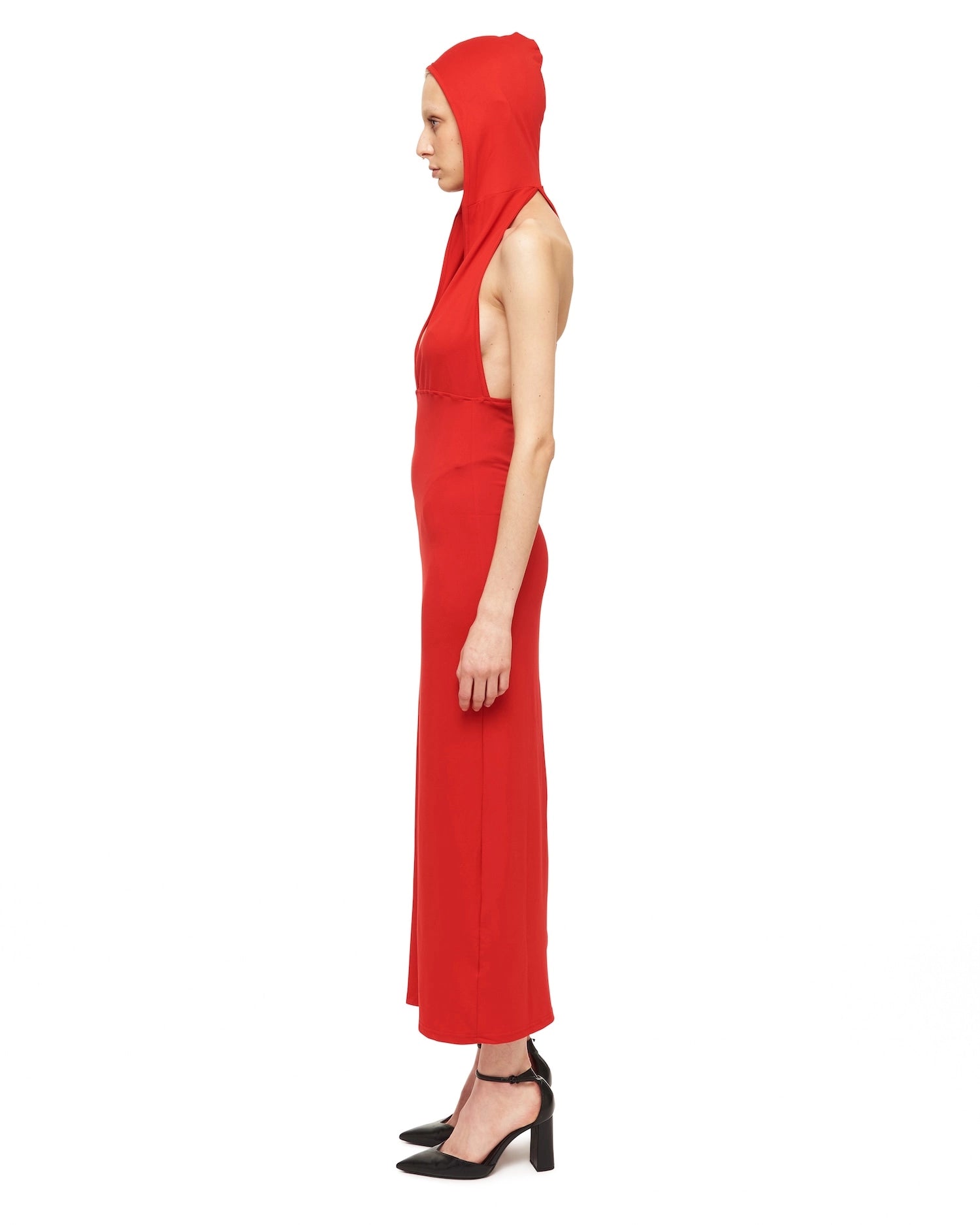 Red Hood V-Neck Maxi Dress