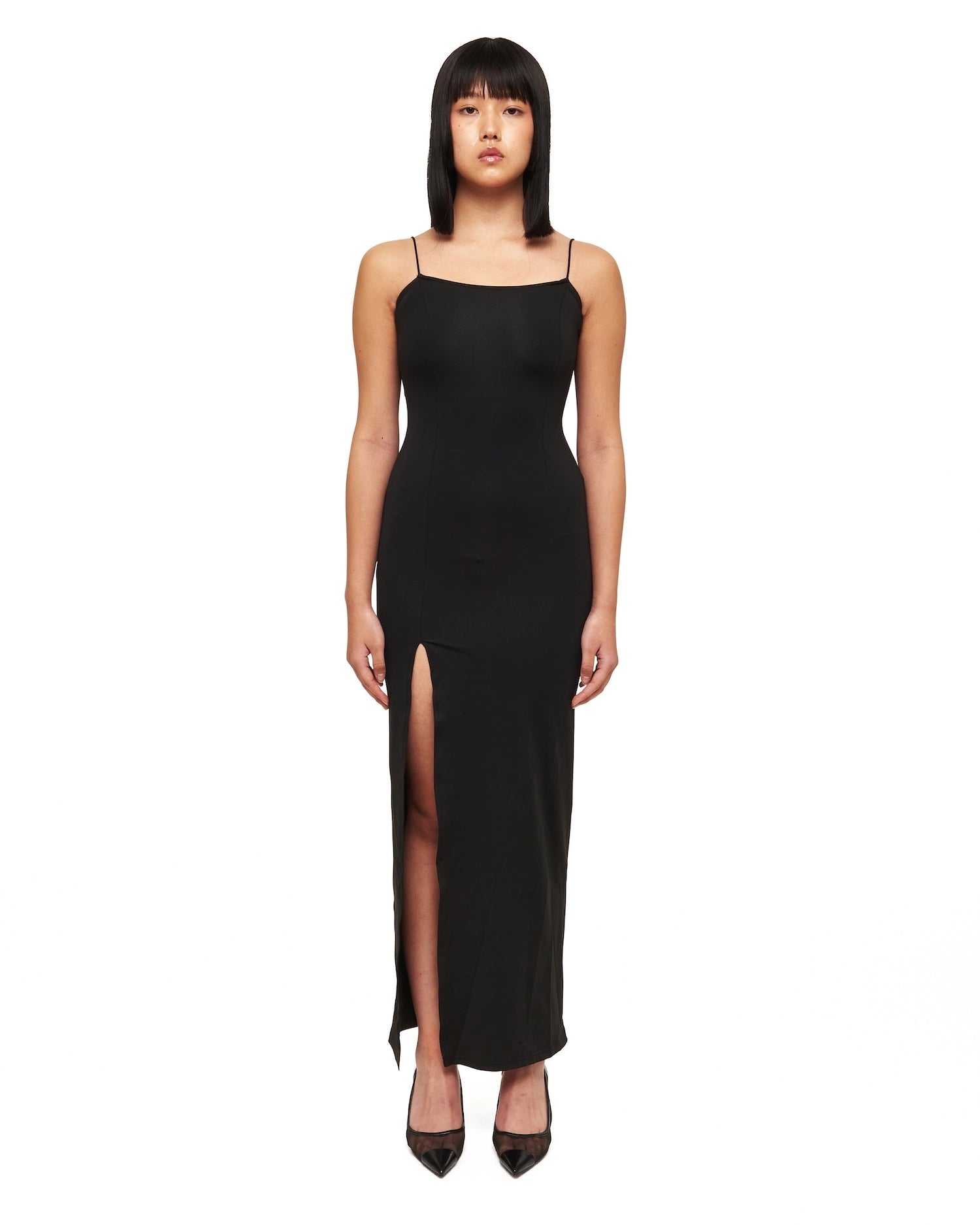 Black Twisted Drape Sheer Maxi Dress