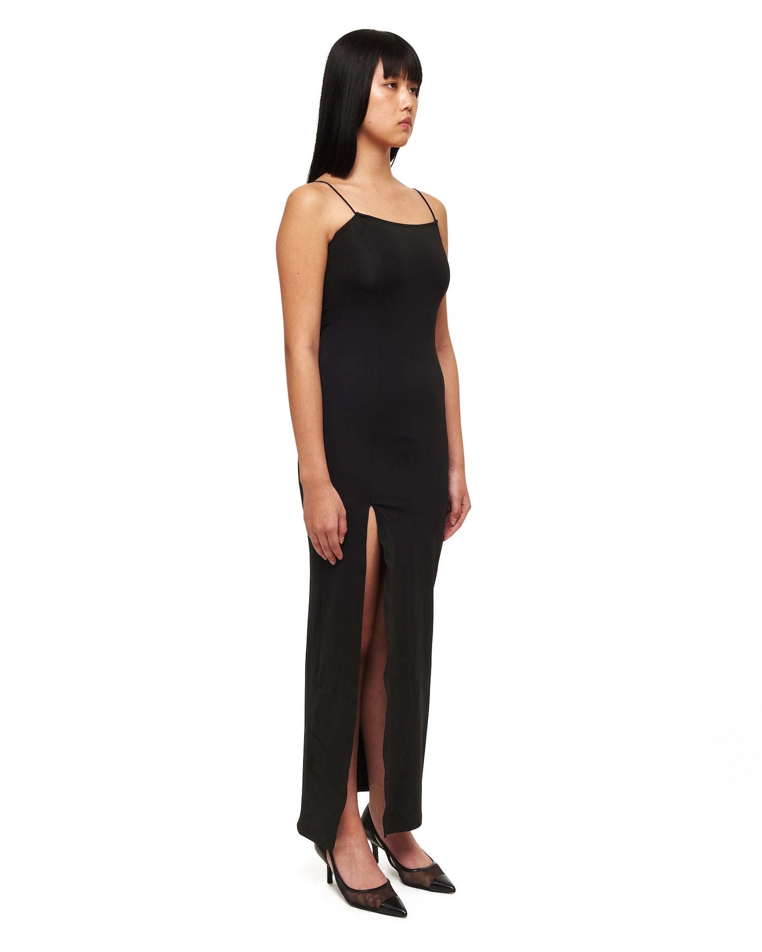 Black Twisted Drape Sheer Maxi Dress