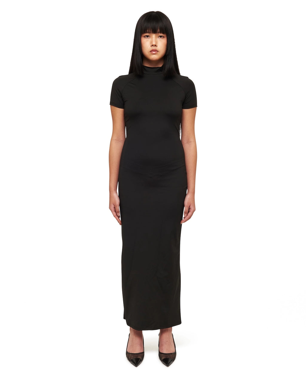 Black Twisted Drape Sheer Maxi Dress