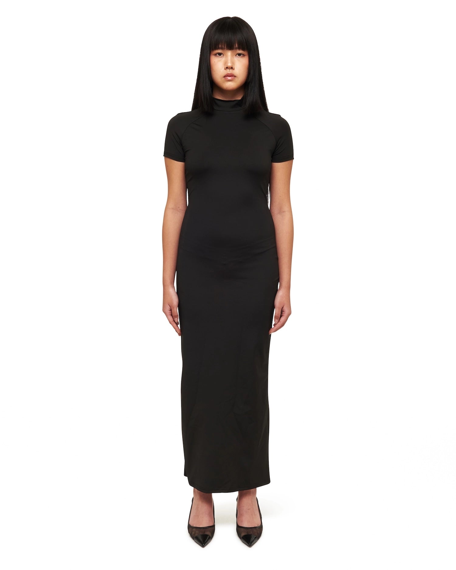 Black Twisted Drape Sheer Maxi Dress