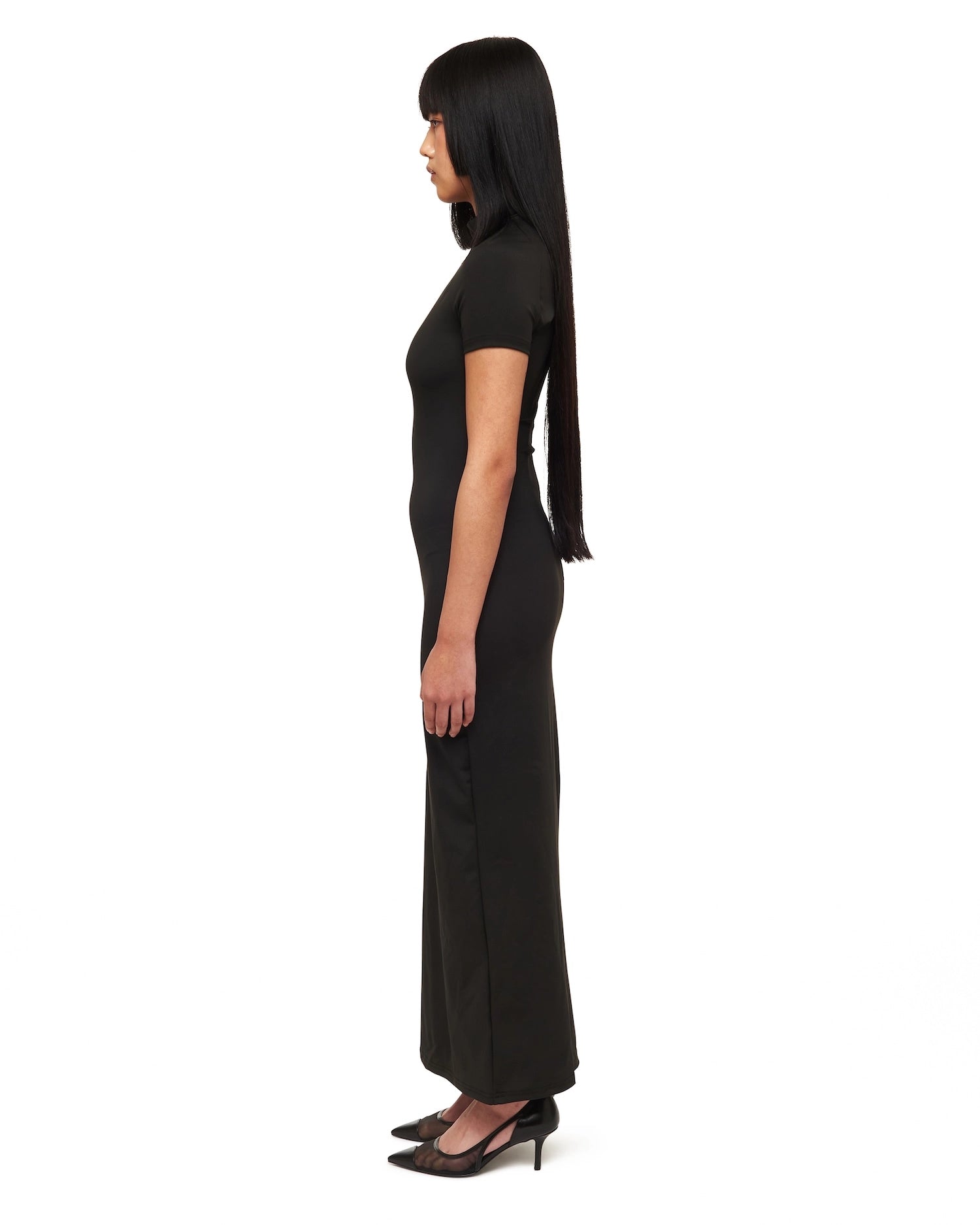 Black Twisted Drape Sheer Maxi Dress