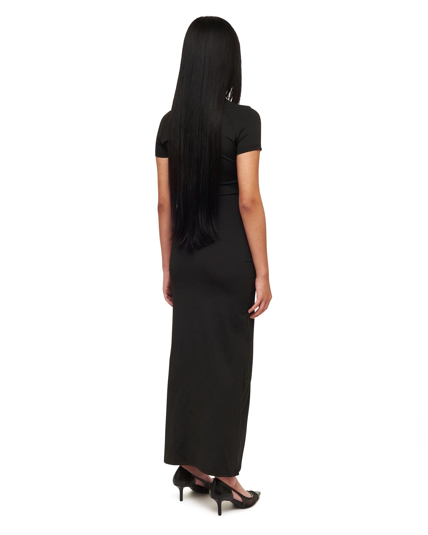Black Twisted Drape Sheer Maxi Dress