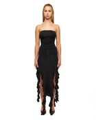 Black Draped Knit Midi Dress