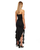 Black Draped Knit Midi Dress